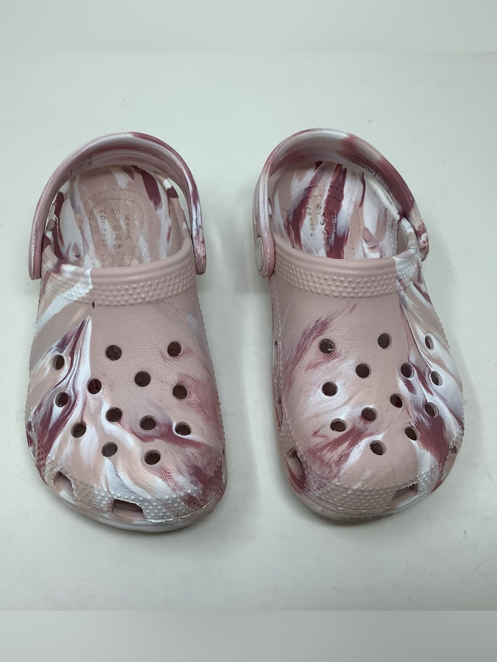 Crocs Kids Pink and White Classic Marbled Clogs - Picture 1 of 6